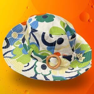 San Diego Hat Co Floral Bucket Hat Wood Buckle Retro Mod Pop Art Sun Hat